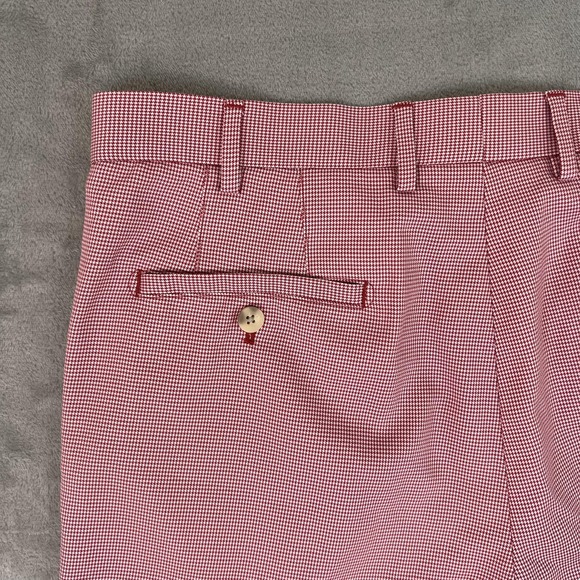 Peter Millar Shorts Mens 35 Red Micro Check Crown Sport Golf Chino Performance - Picture 8 of 13